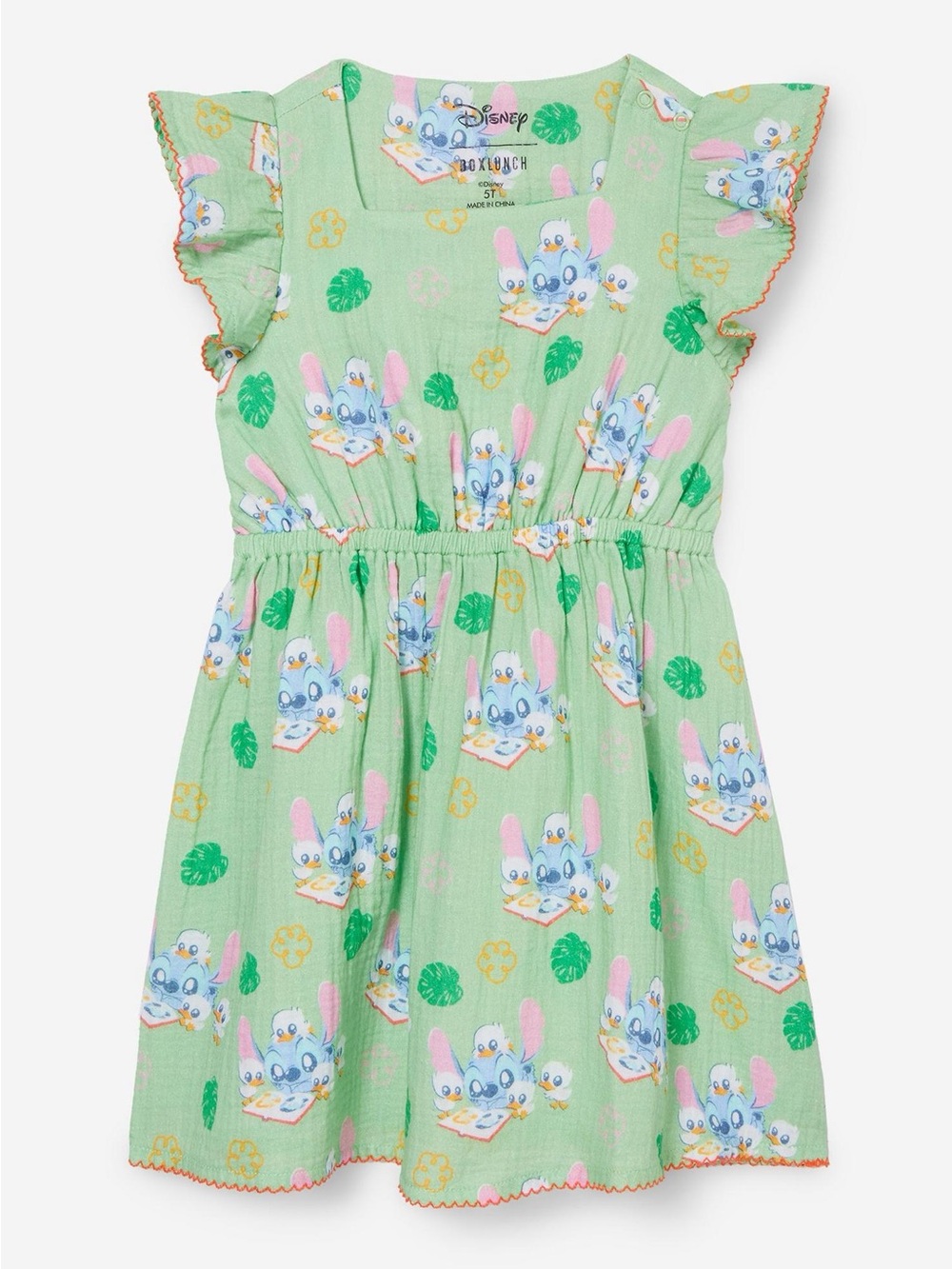Disney Box Lunch exclusive  Green Stitch and duckling Print Flutter Sleeve Dress